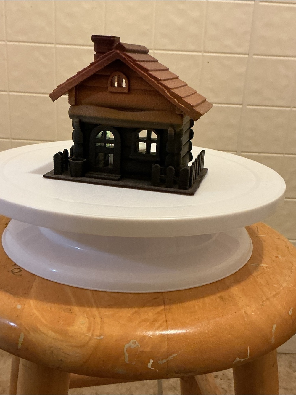 Miniature Log Cabin Decorative House - Brown & Tan